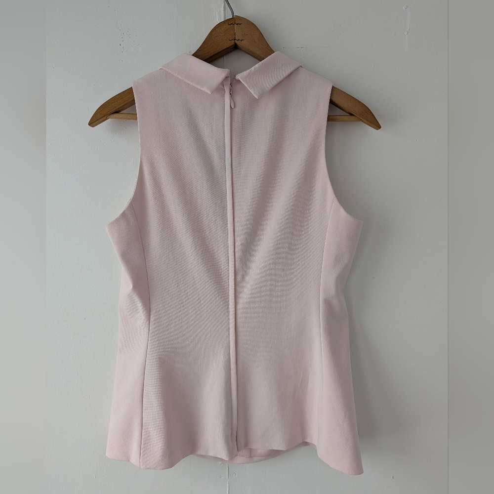 Pink Tartan Tailored Sleeveless Blouse | Light Pink Satin | Size 4 | Zip Back - Picture 4 of 12